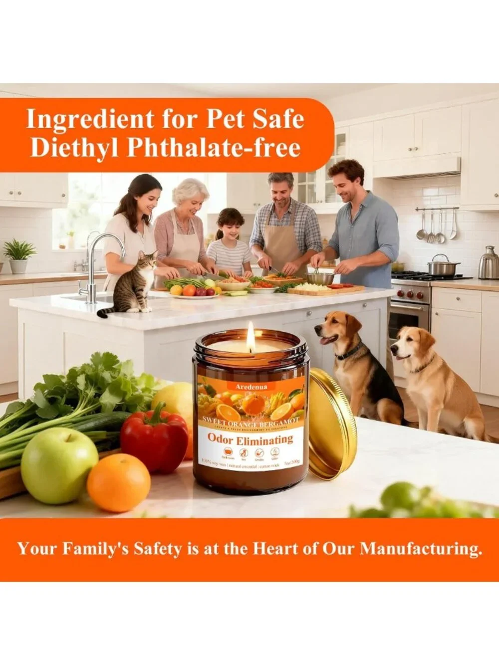 Sweet Orange Odor Eliminating Soy Candle - 7oz, 50 Hour Burn, Freshens Air